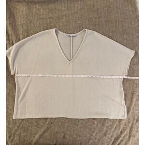 Zara Lightweight Short Sleeve Sweater with Vee-Back, Cream, Size S